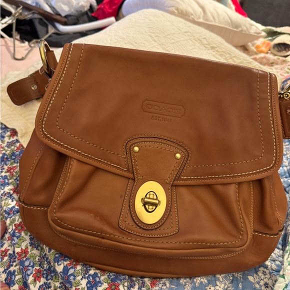 Coach Handbags - Coach Brown Leather Shoulder Bag with Gold Accents